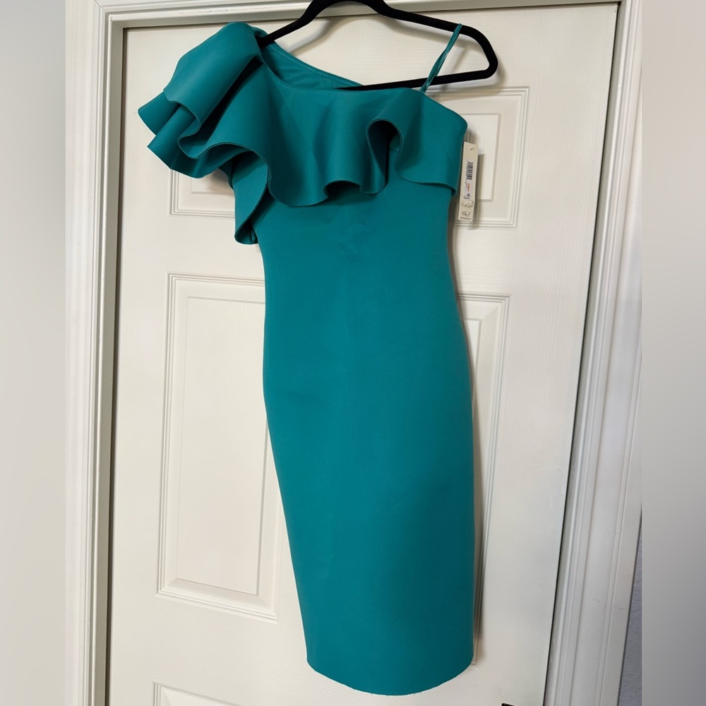 Eliza J Teal One-Shoulder Dress
